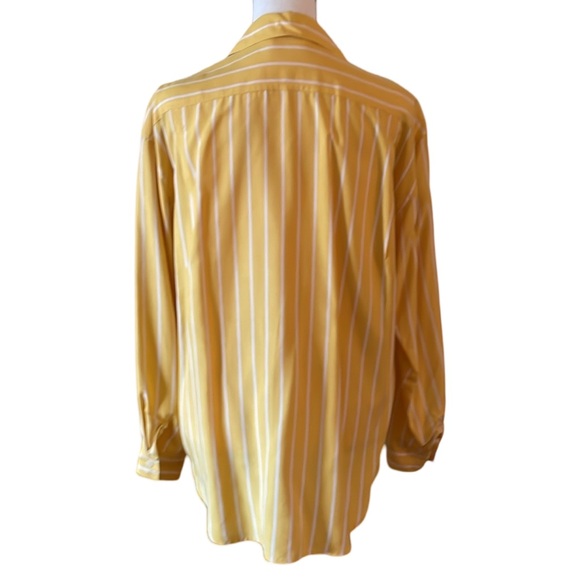 Robbie Bee Silk Yellow & White Striped Button Down Shirt Size Small - Picture 6 of 8